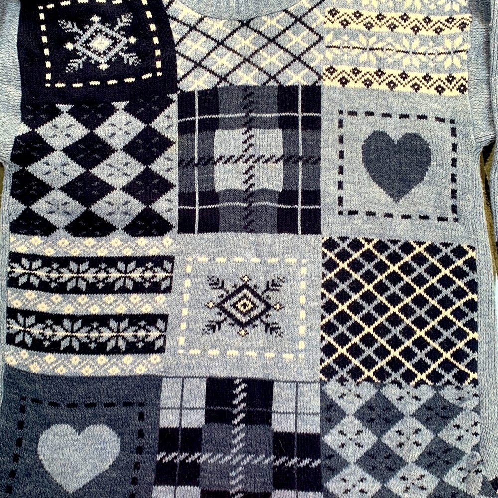 Vintage Dana Scott Blue Patchwork Cottagecore Sweater - Picture 4 of 6